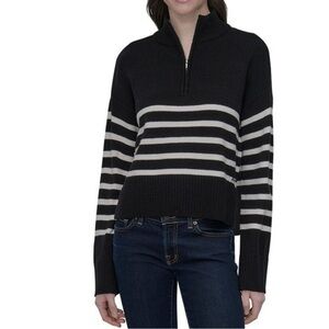 DKNY Black and Cream Striped Cowl Neck Sweater